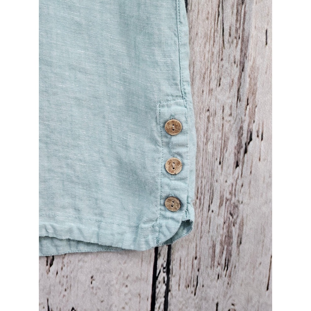 Nicole Miller 100% Linen Tunic Women XL Mint Green V-Neck Sleeveless Side Button - Picture 2 of 5